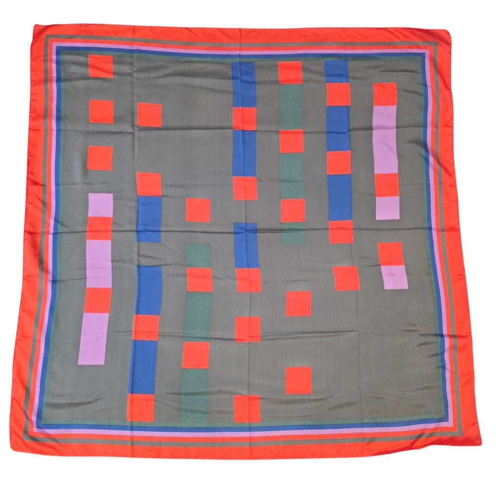 Estee Lauder Vintage Square‎ Scarf Grey Red Geometric Abstract Silk Feel 30x30